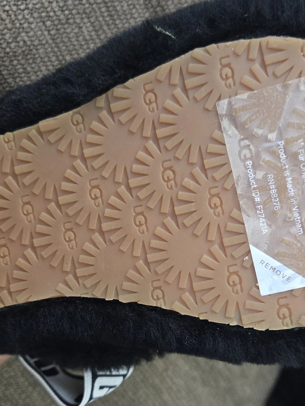 UGG Kids Black Plush Slide Sandals with Logo Heel Strap